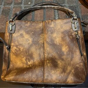 Jen & Co. Distressed Brown Vegan Leather Tote Bag